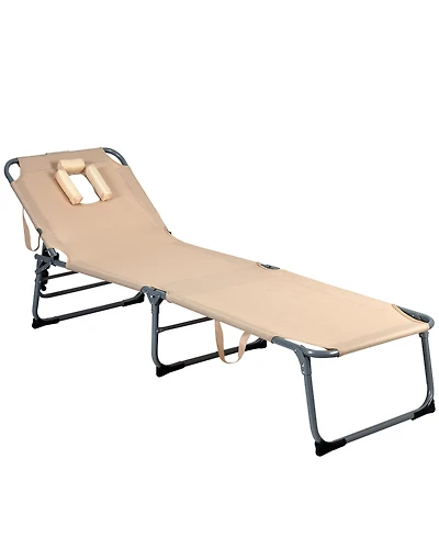 Gymax Folding Chaise Lounge Chair Bed Adjustable Outdoor Patio Beach Camping Recliner Beige