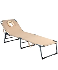 Gymax Folding Chaise Lounge Chair Bed Adjustable Outdoor Patio Beach Camping Recliner Beige