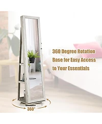 360degree Rotatable Jewelry Cabinet 2-in-1 Lockable Mirrored Organizer