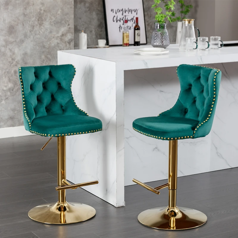 Streamdale Furniture Adjustable Swivel Velvet Bar Stools Set of 2