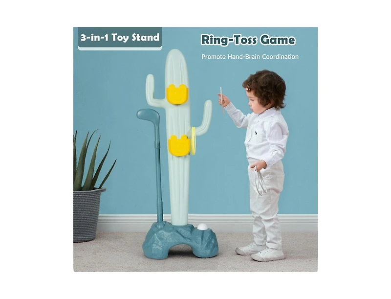 Slickblue Toddler 3-in-1 Cactus Toy Stand Sports Activity Center with Golf and Ring-Toss