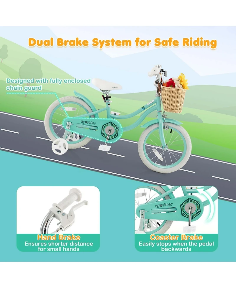 16" Kid s Bike with Training Wheels Adjustable Handlebar Seat Handbrake