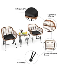 3PCS Patio Rattan Bistro Set Coffee Table Armchair Garden