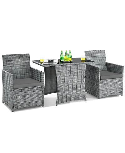 3PCS Patio Rattan Furniture Set Cushioned Sofa Armrest Garden