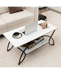 2-Tier Industrial Coffee Table Rectangular Cocktail with Storage Shelf