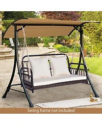 Costway Patio Swing Chair 2-Person Hanging Seat Outdoor Wicker Loveseat Cushioned Porch