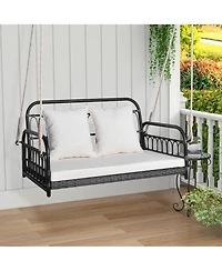 Costway Patio Swing Chair 2-Person Hanging Seat Outdoor Wicker Loveseat Cushioned Porch