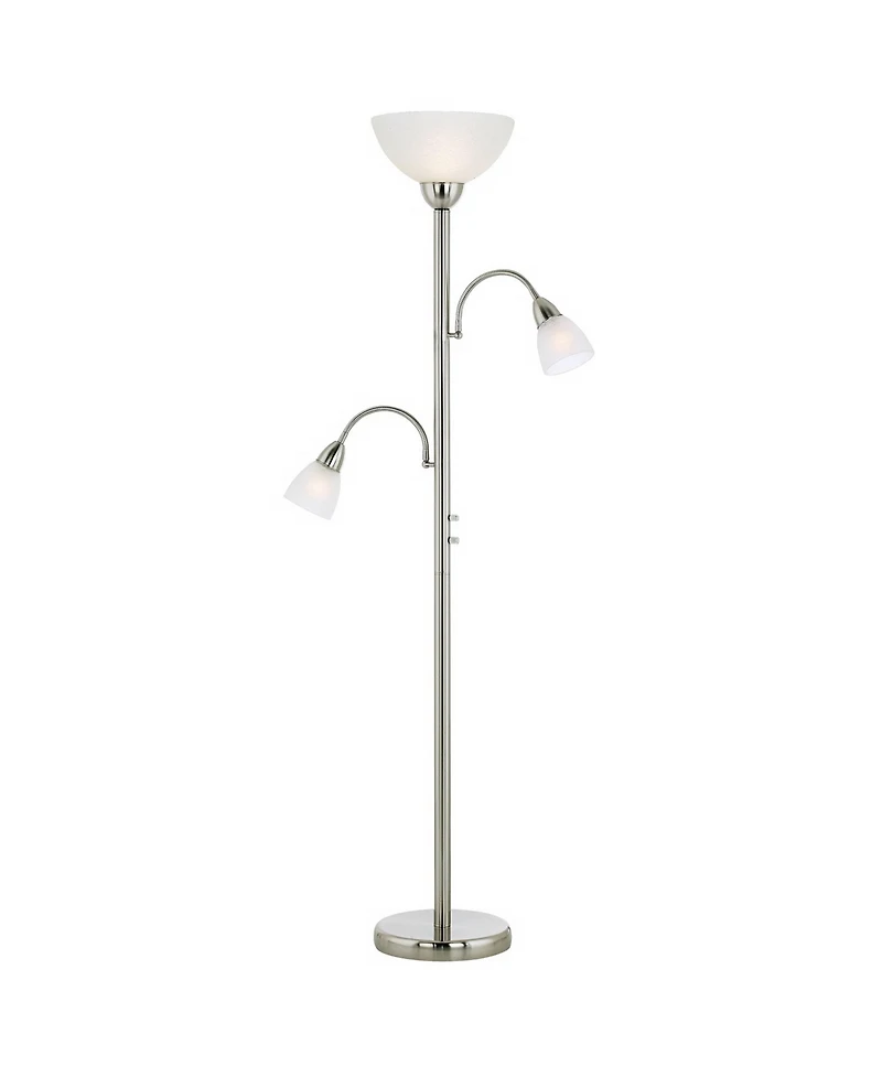 Possini Euro Design Alexei Modern Torchiere Floor Lamp with Side Lights 72" Tall Brushed Nickel White Crackle Glass for Living Room Reading Bedro