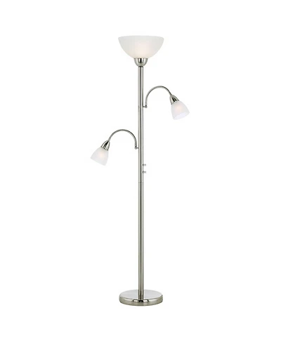 Possini Euro Design Alexei Modern Torchiere Floor Lamp with Side Lights 72" Tall Brushed Nickel White Crackle Glass for Living Room Reading Bedro