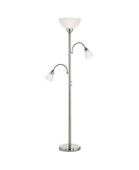 Possini Euro Design Alexei Modern Torchiere Floor Lamp with Side Lights 72" Tall Brushed Nickel White Crackle Glass for Living Room Reading Bedro