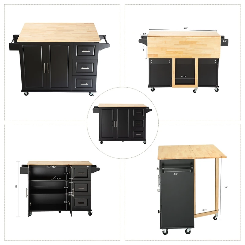 Streamdale Mobile Kitchen Island with Extendable Table