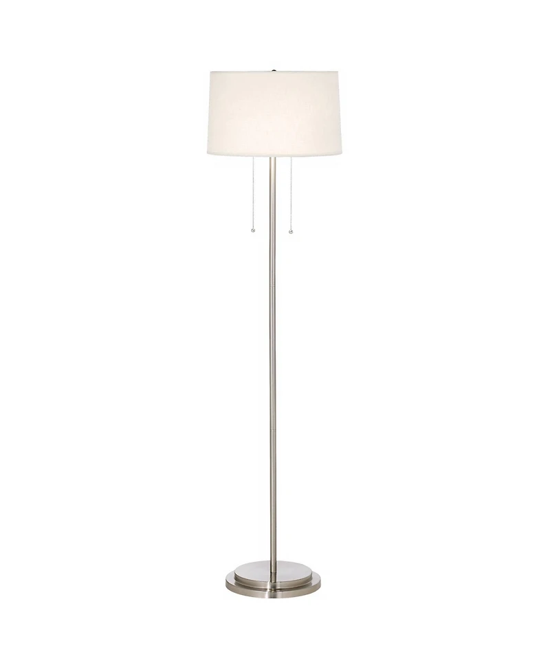 Possini Euro Design Simplicity Modern Floor Lamp 59" Tall Brushed Nickel Silver Off White Tapered Drum Shade for Living Room Bedroom Office House