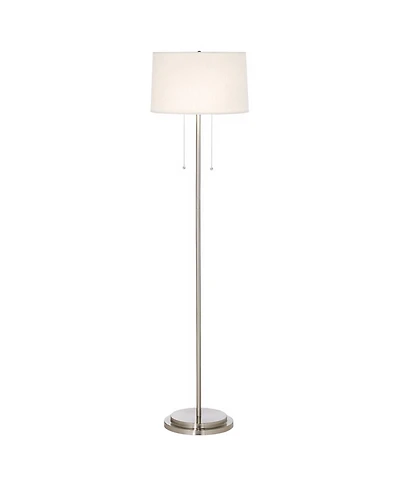 Possini Euro Design Simplicity Modern Minimalist Floor Standing Lamp 59" Tall Brushed Nickel Silver Metal Off White Tapered Drum Shade Decor for Livin