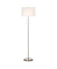 Possini Euro Design Simplicity Modern Floor Lamp 59" Tall Brushed Nickel Silver Off White Tapered Drum Shade for Living Room Bedroom Office House