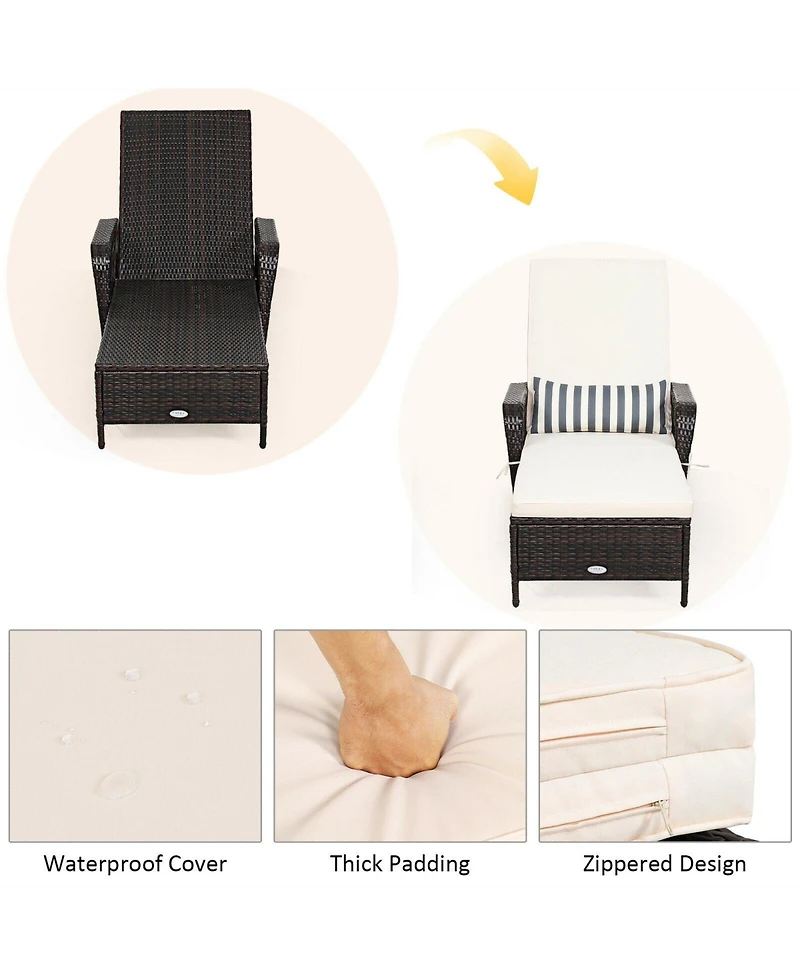 Inolait Pe Rattan Chaise Lounge Chair Arm Chair Recliner Adjustable with Pillow