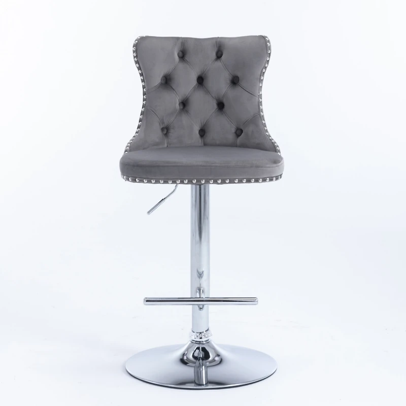Streamdale Gray Swivel Velvet Bar Stools (Set of 2)