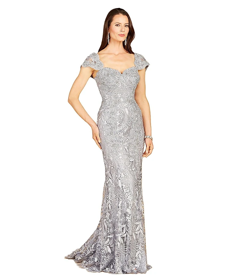 Lara Women's Long Bell Sleeve V-Neck Beaded Gown