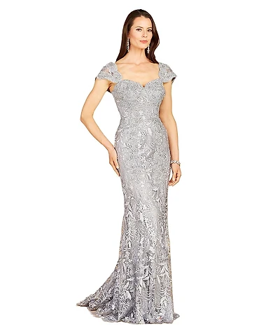 Lara Women's Long Bell Sleeve V-Neck Beaded Gown