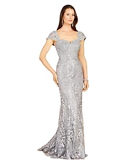 Lara Women's Long Bell Sleeve V-Neck Beaded Gown