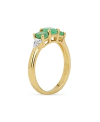 Bling Jewelry Natural Green Emerald 3 Oval Stone Trinity Ring Gold Plated .925 Silver