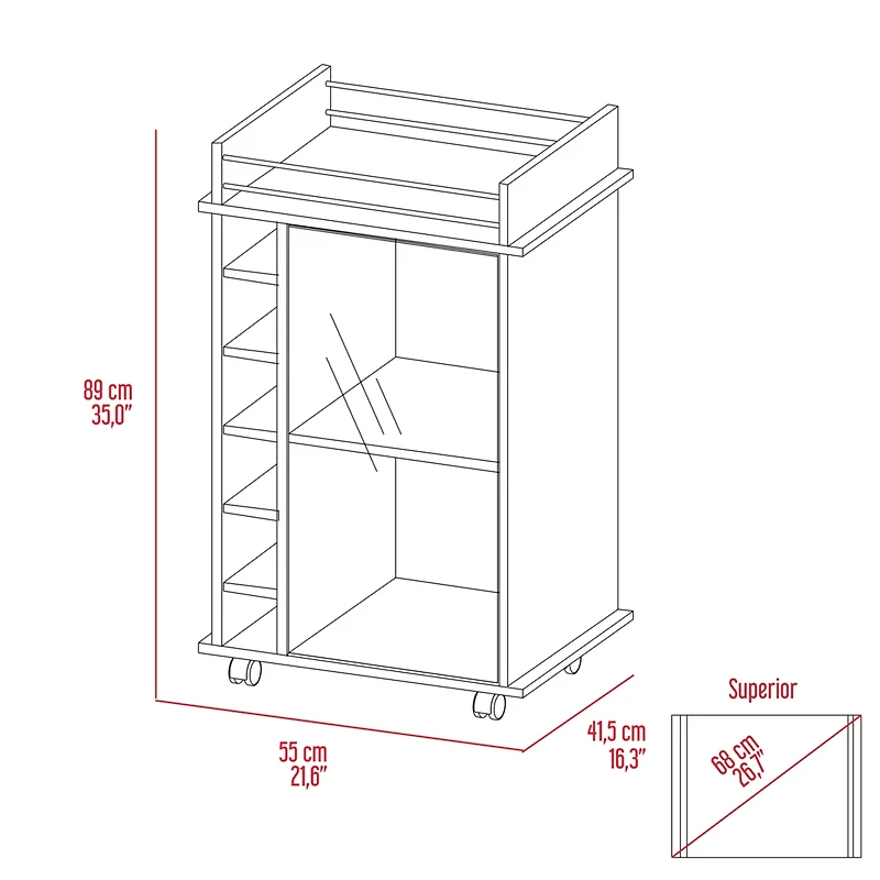 Streamdale Savannah 6-Bottle 3-Shelf Bar Cart White