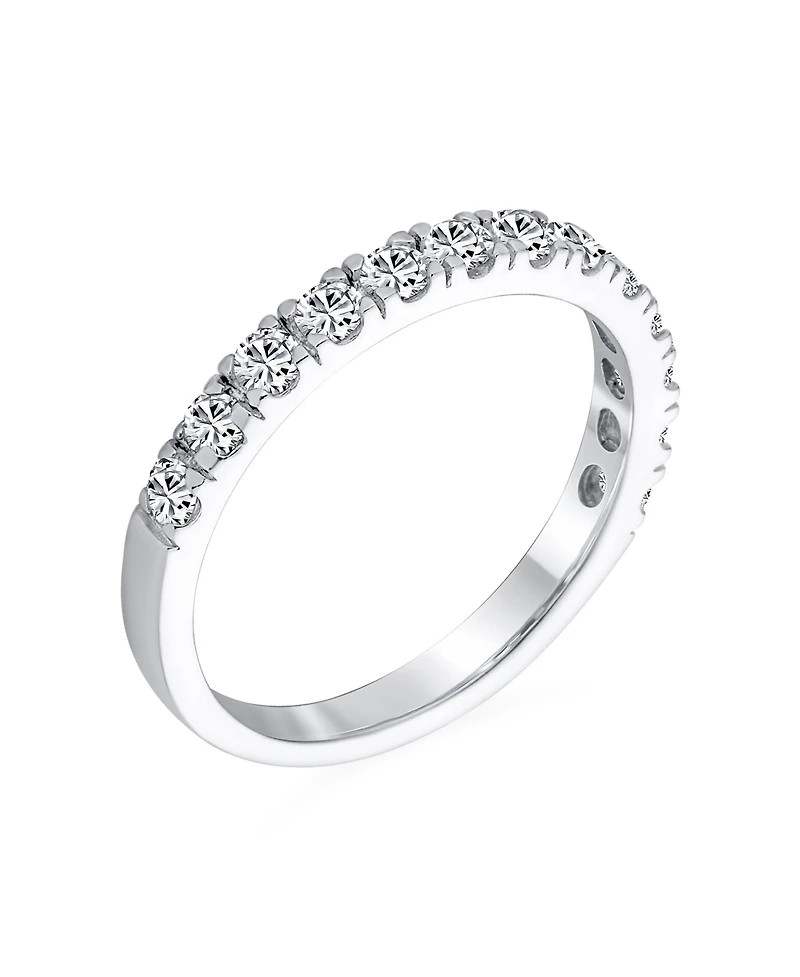Bling Jewelry Cubic Zirconia Tiny Round Cz Half Eternity Ring Thin Band .925 Sterling Silver 1MM Stackable Rings