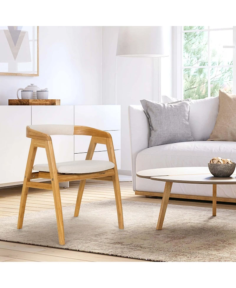 Sugift Leisure Bamboo Dining Chair with Curved Back and Anti-slip Foot Pads