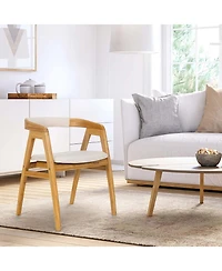 Sugift Leisure Bamboo Dining Chair with Curved Back and Anti-slip Foot Pads