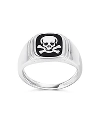 Bling Jewelry Elegant Statement Classic Flat Black Natural Onyx s Signet Skull Crossbones Ring Sterling Silver