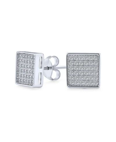 Bling Jewelry Geometric Hip Hop Square Cubic Zirconia Micro Pave Cz Stud Earrings .925 Sterling Silver