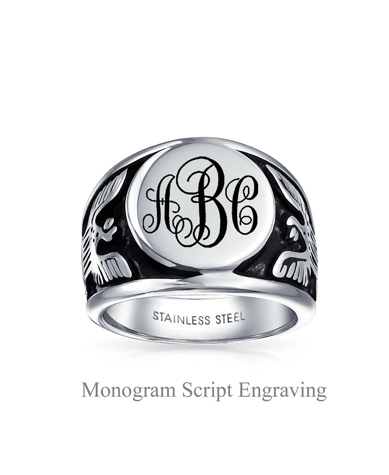 Bling Jewelry Large Statement Patriotic Usa Round American Bald Eagle Signet Ring Oxidized Stainless Steel