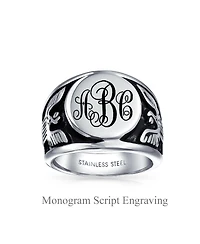 Bling Jewelry Large Statement Patriotic Usa Round American Bald Eagle Signet Ring Oxidized Stainless Steel