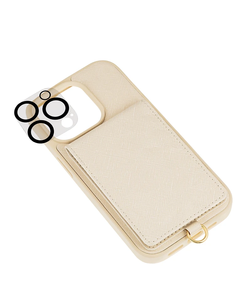 Anne Klein Women's Ivory Saffiano Leather Case designed for iPhone 15 Pro Max