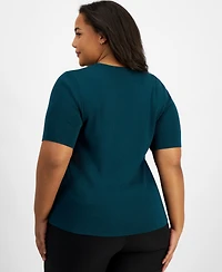Tahari Asl Plus Short-Sleeve Crewneck Sweater