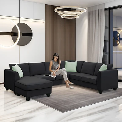 Streamdale Furniture 7-Seat L-Shape Modular Sectional Sofa Set with Ottoman