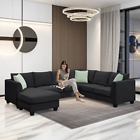 Streamdale Furniture 7-Seat L-Shape Modular Sectional Sofa Set with Ottoman