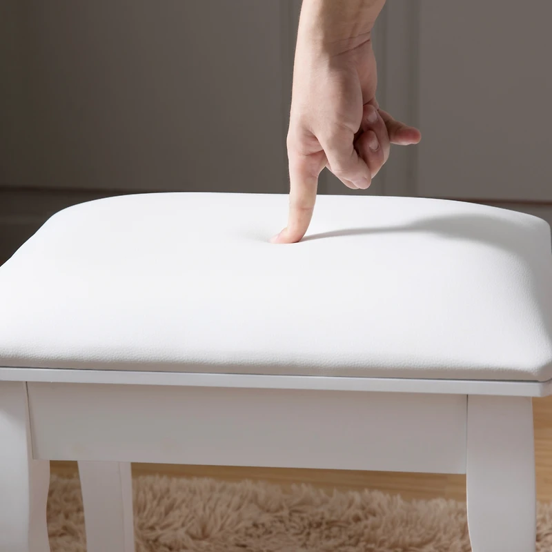 Streamdale White Vanity Stool Padded Makeup Chair Bench with Solid Wood Legs
