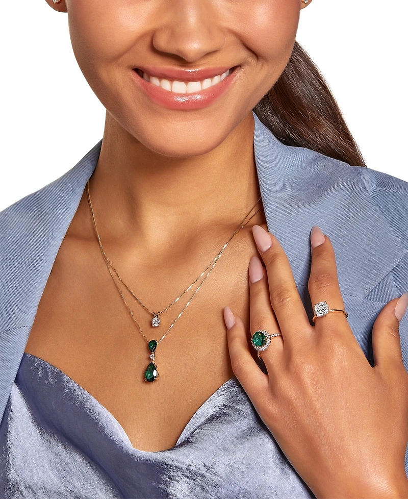 Grown With Love Lab Emerald (3-1/3 ct. t.w.) & Diamond (1/8 18" Pendant Necklace 14k Gold
