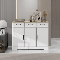 Streamdale Furniture White Farmhouse Buffet Cabinet with Drawers and Doors