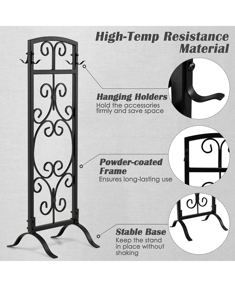 Sugift 5 Piece Wrought Iron Fireplace Tools with Decor Holder