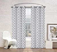Kate Aurora Contemporary Living 2 Pack Gray And White Trellis Clover Window Curtains - 38 in. W x 84 in. L