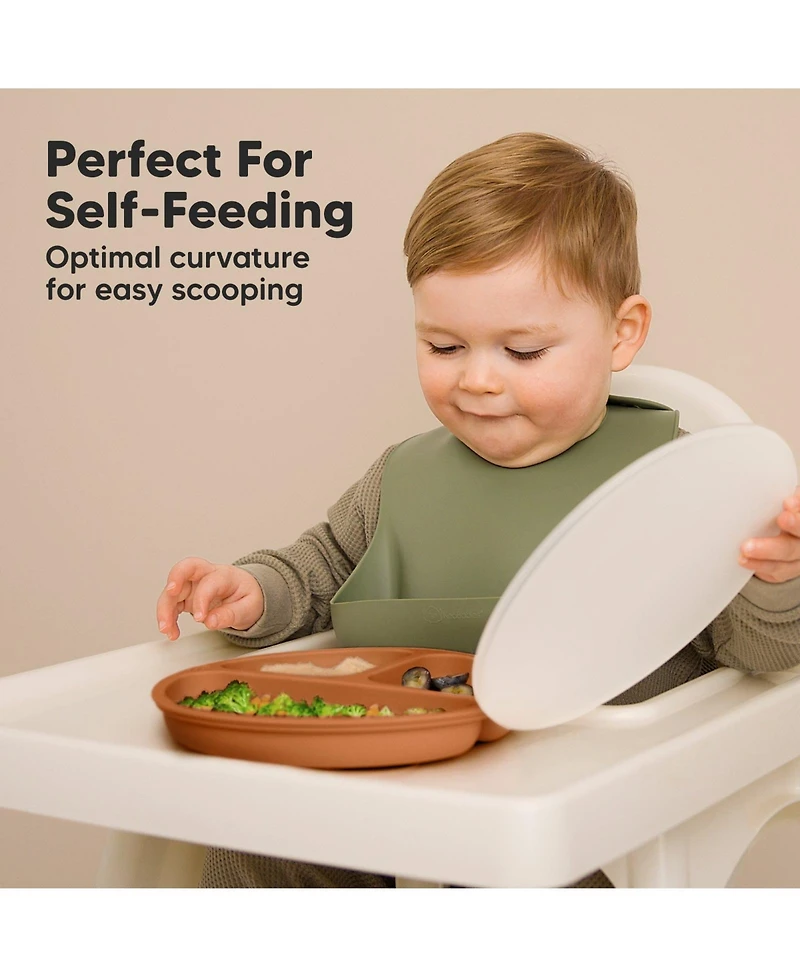 KeaBabies 3-Pack Prep Suction Plates with Lids, 100% Silicone Baby Plates with Lid, Bpa-Free Kids Divided Toddler Plates