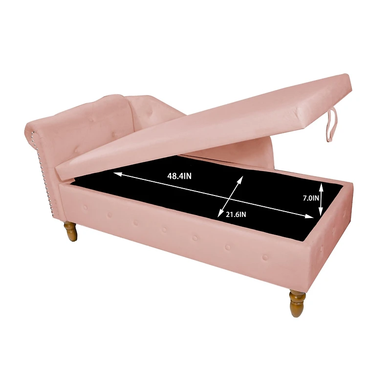 Streamdale Velvet Chaise Lounge with Storage & Pillow