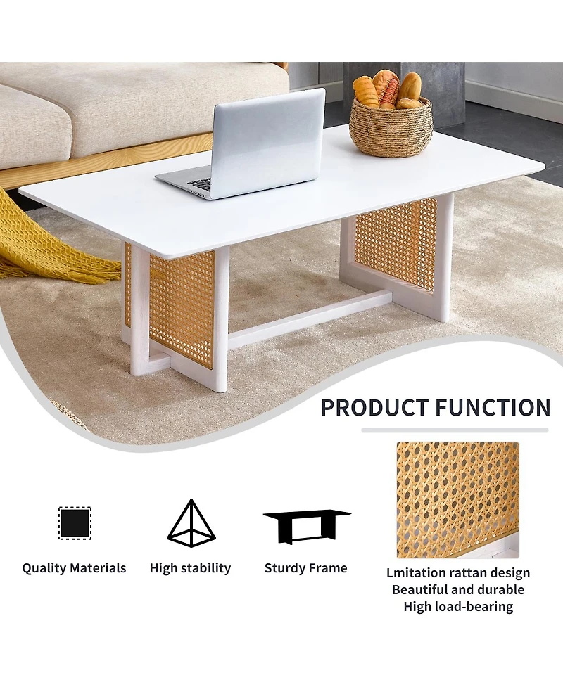 Streamdale Furniture Solid Wood and Rattan Coffee Table Set