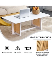 Streamdale Furniture Solid Wood and Rattan Coffee Table Set