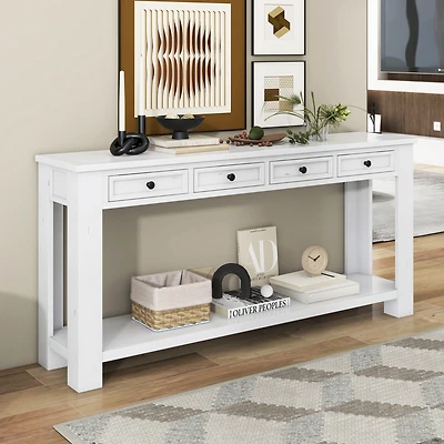 Streamdale Antique White Sofa Table with Drawers and Shelf