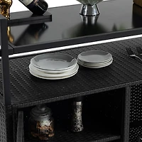 Streamdale Wicker Bar Cart with Wheels, Glass Top