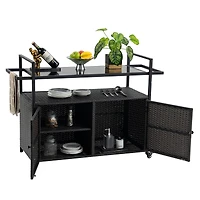 Streamdale Wicker Bar Cart with Wheels, Glass Top
