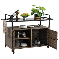 Streamdale Outdoor Wicker Bar Cart with Glass Top