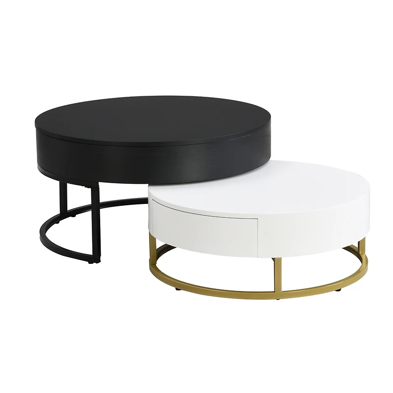 Streamdale Modern Round Lifttop Nesting Coffee Tables With 2 Drawersnatural